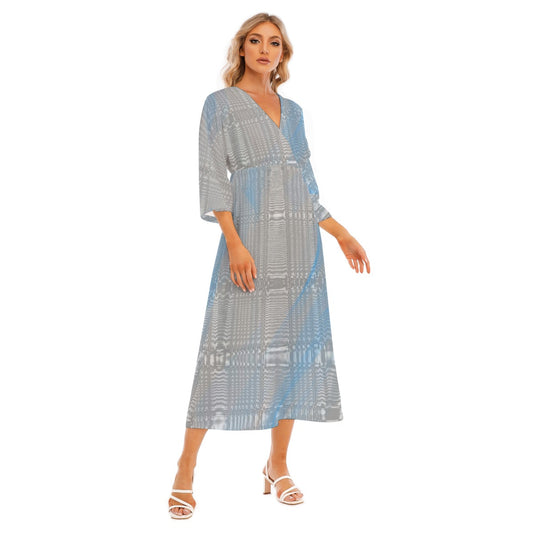 All-Over Print Women's Mid-Sleeve Long Dress