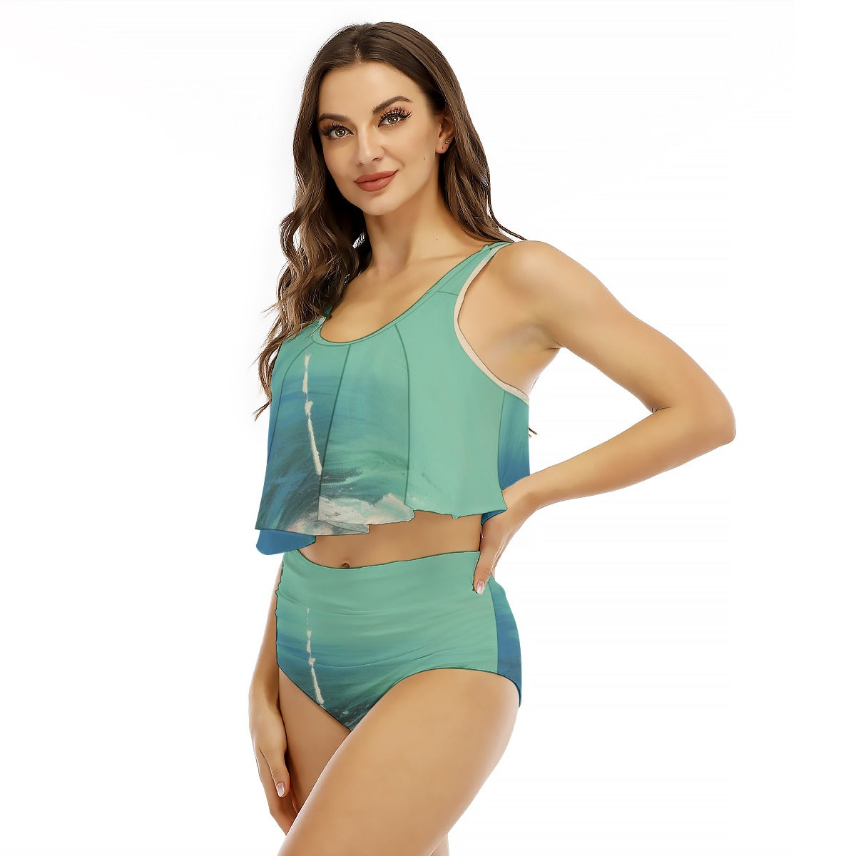 All-Over Print Women's Ruffled Vest Bikini Swimsuit