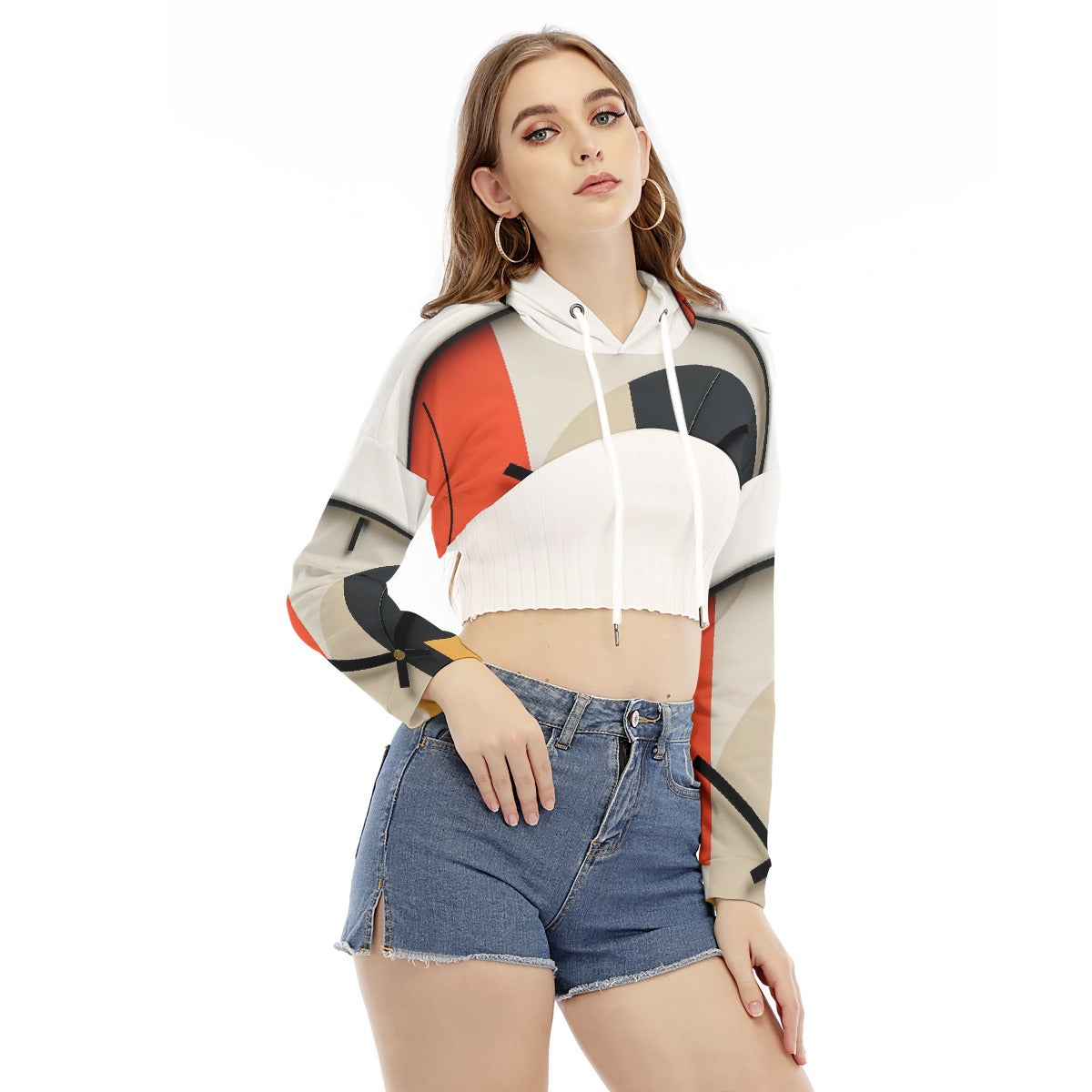 All-Over Print Women's Smock Short Hoodie With Long Sleeve