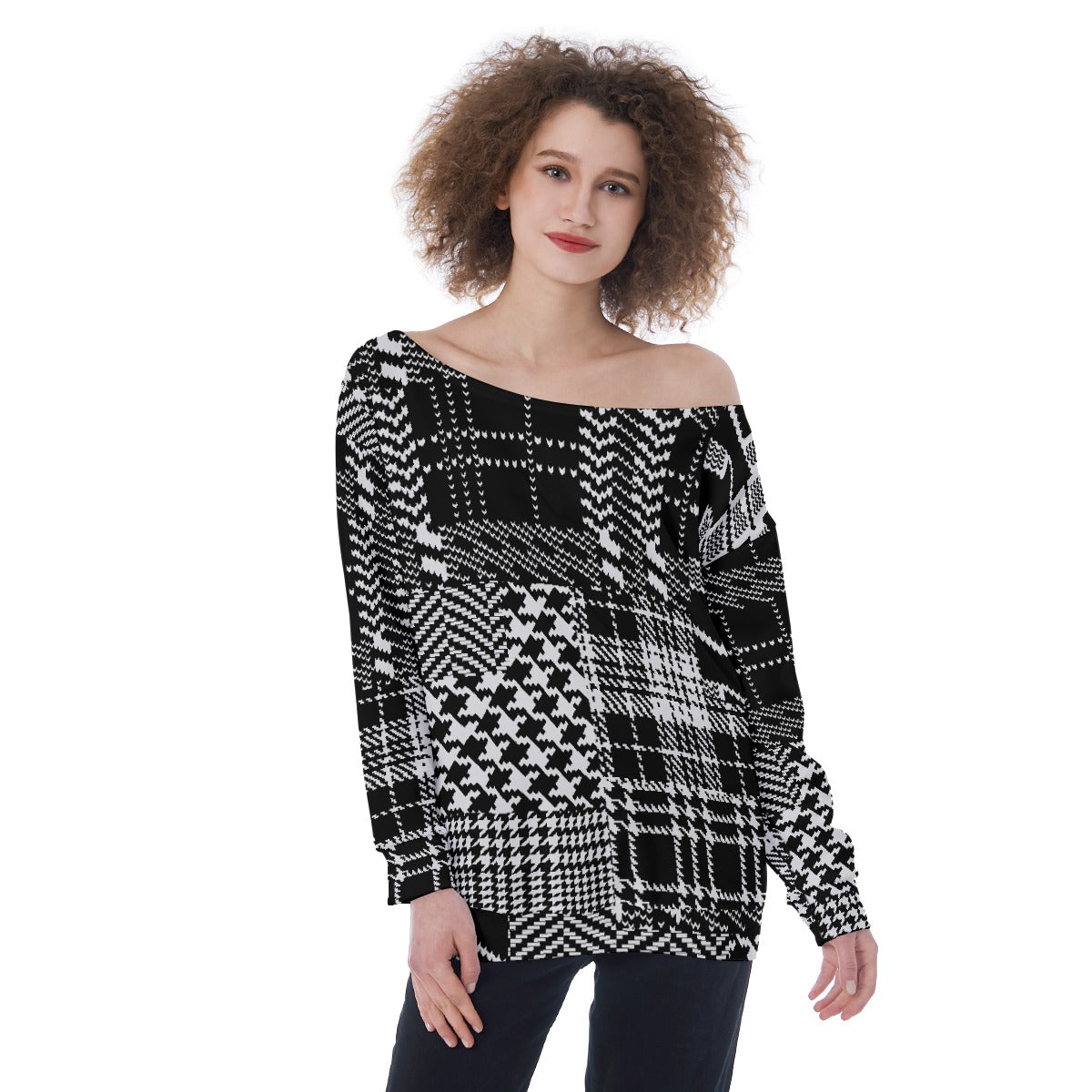 All-Over Print Oversized Women's Off-Shoulder Sweatshirt