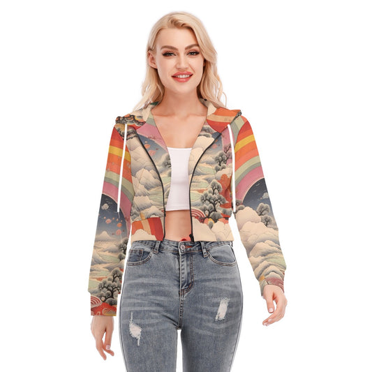 All-Over Print Women's Crop Top Hoodie With Zipper Closure