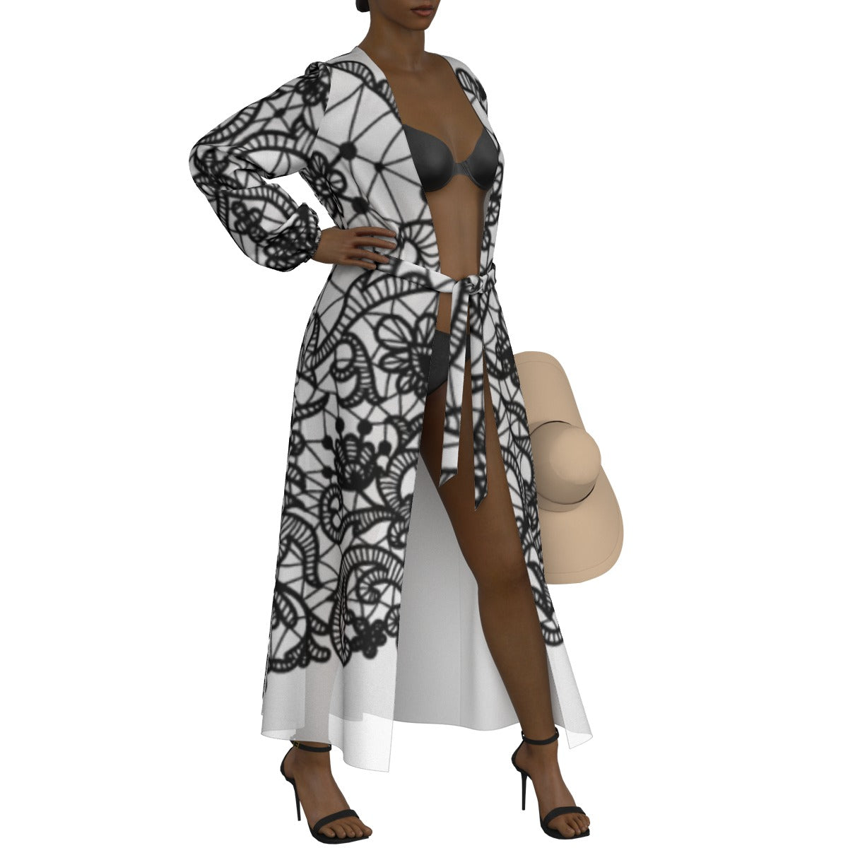 All-Over Print Women's Lace-up Chiffon Robe