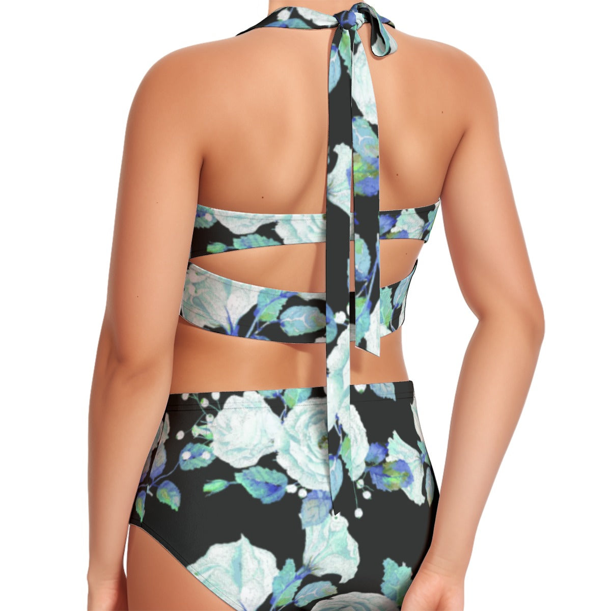 All-Over Print Women's Swimsuit Set With Halter