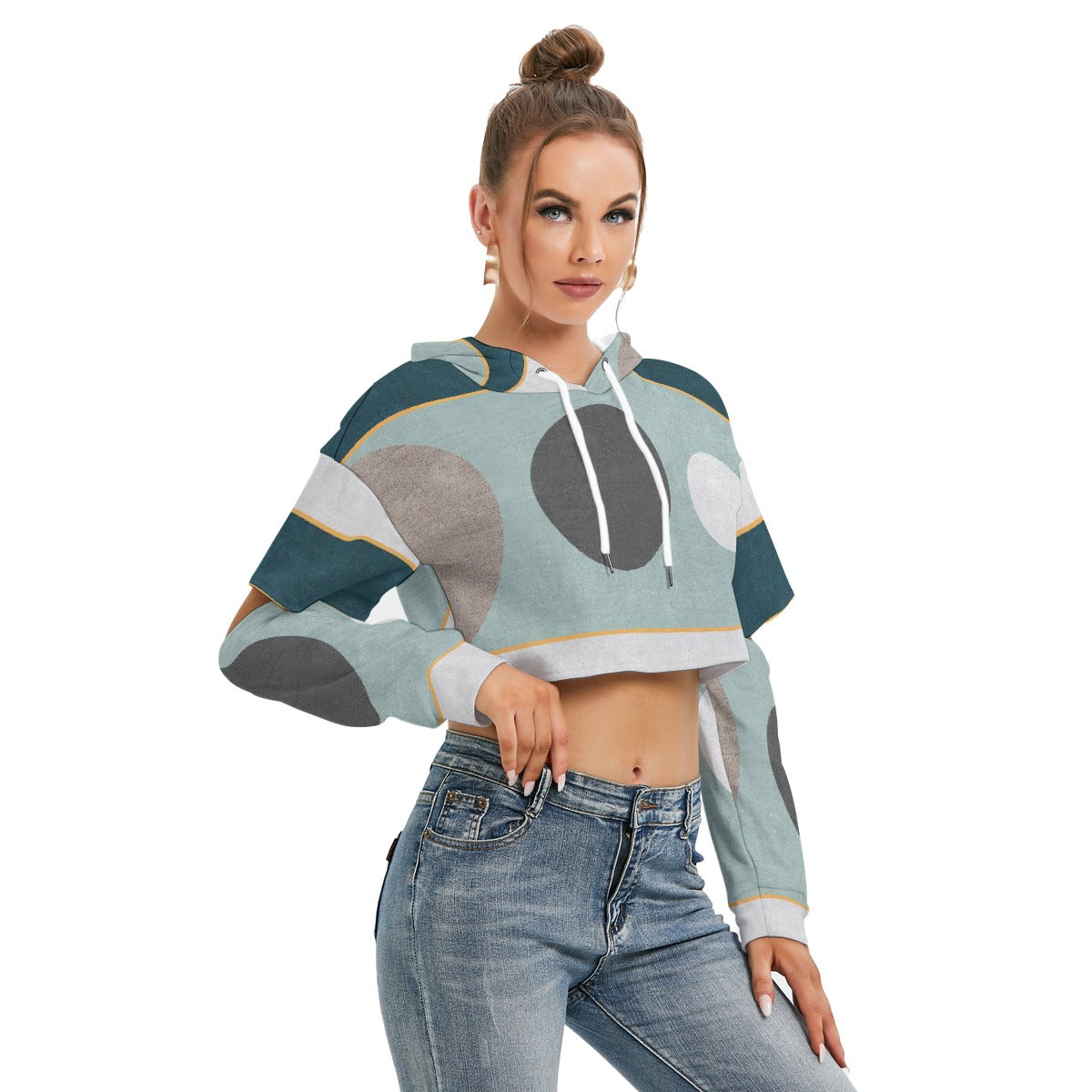 All-Over Print Women's Heavy Fleece Hoodie With Hollow Out Sleeve