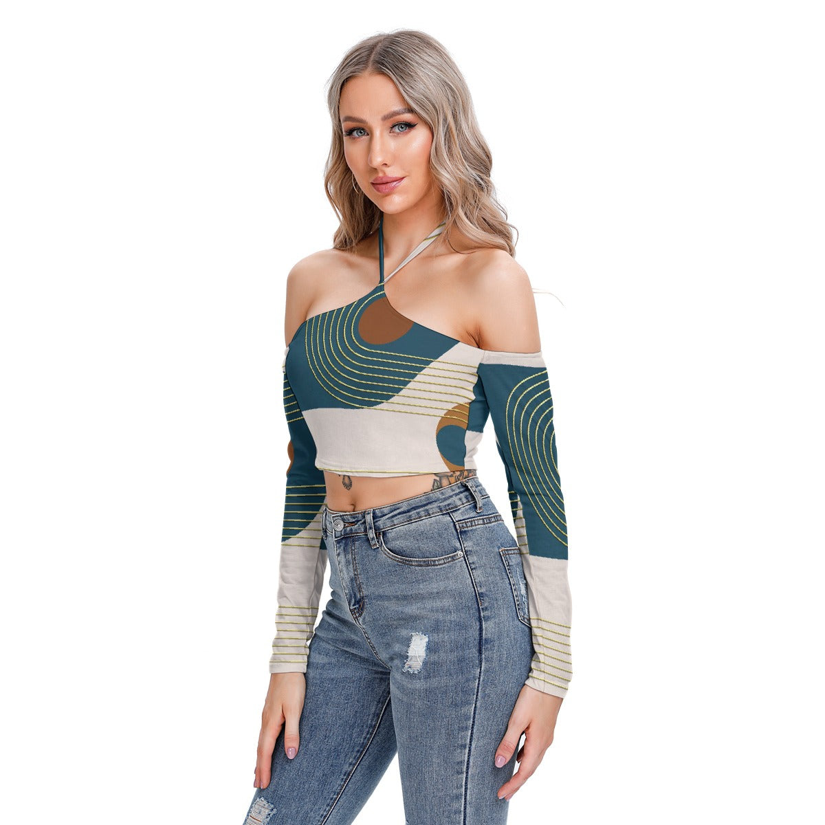 All-Over Print Women's Halter Lace-up Top