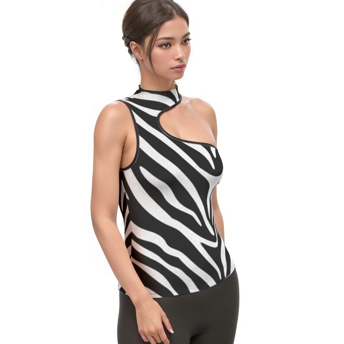 All-Over Print Women's Halter Sleeveless Asymmetrical Tank Top