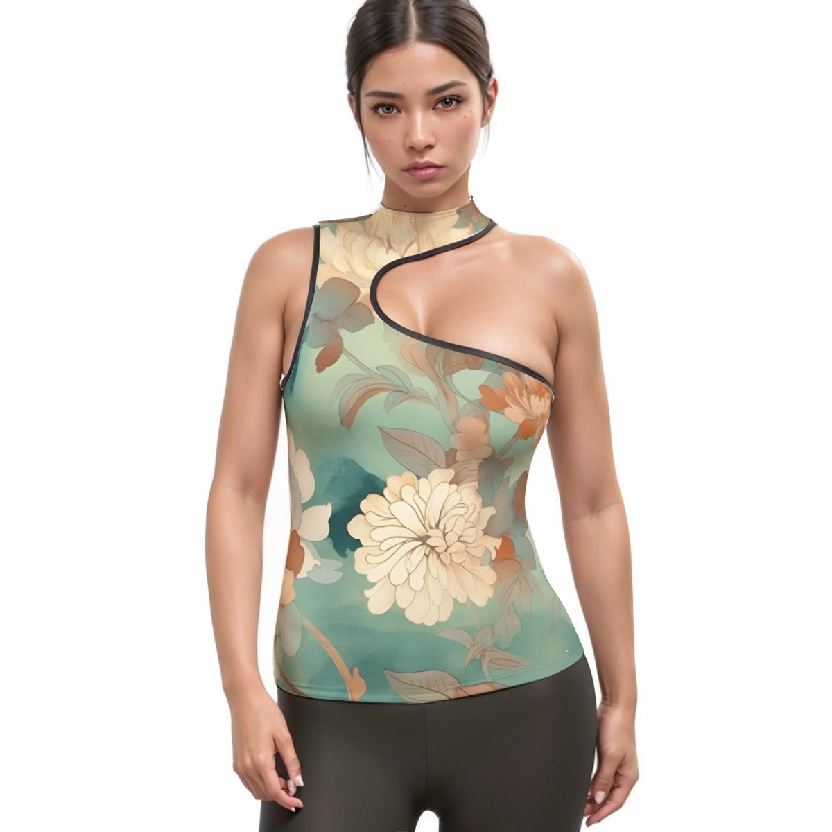 All-Over Print Women's Halter Sleeveless Asymmetrical Tank Top