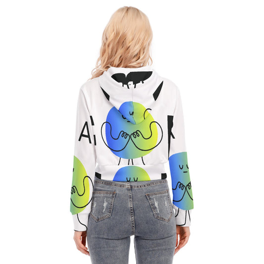 All-Over Print Women's Crop Top Hoodie With Zipper Closure