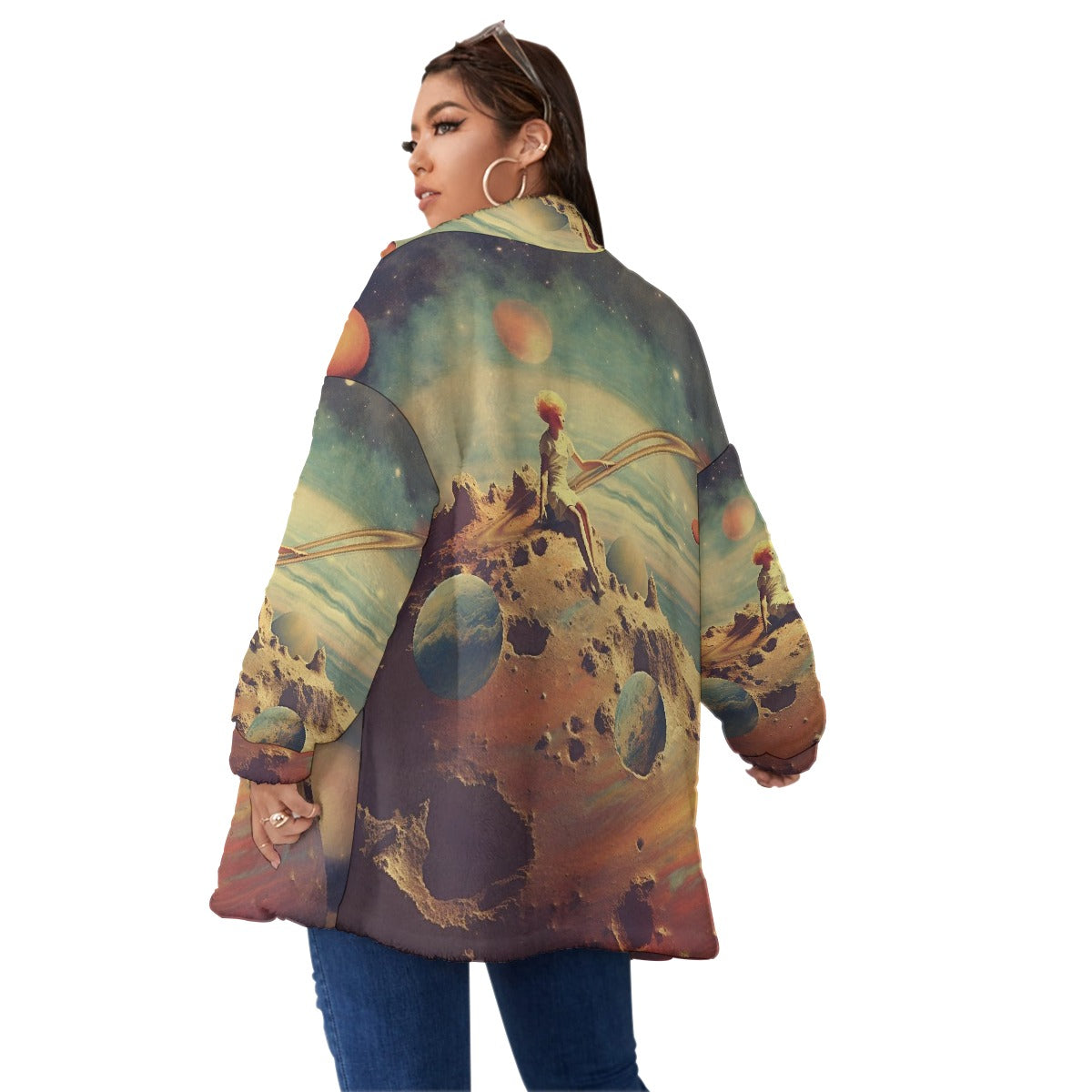 All-Over Print Unisex Borg Fleece Stand-up Collar Coat With Zipper Closure(Plus Size)