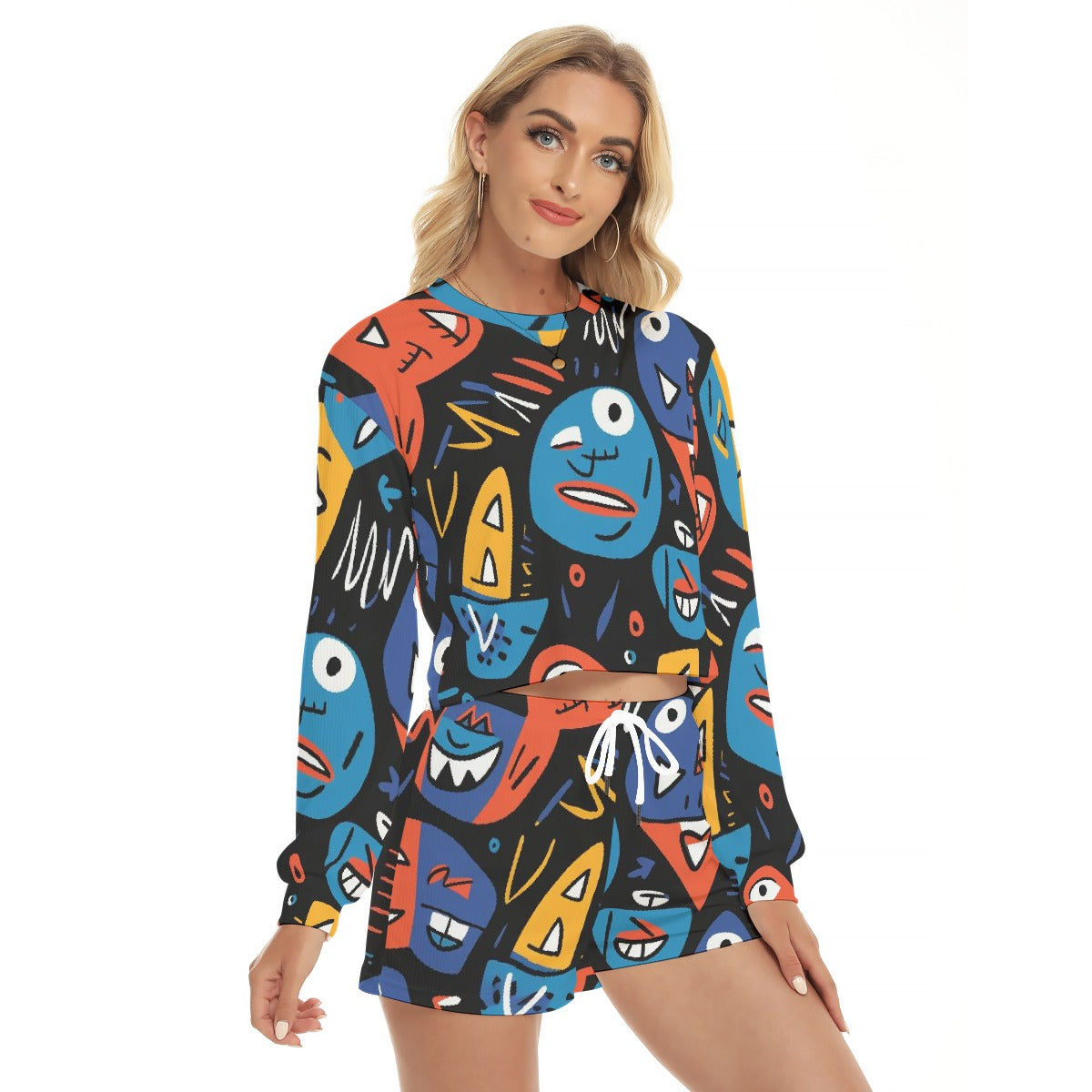 All-Over Print Women's Short Sweatshirt And Pants Suit