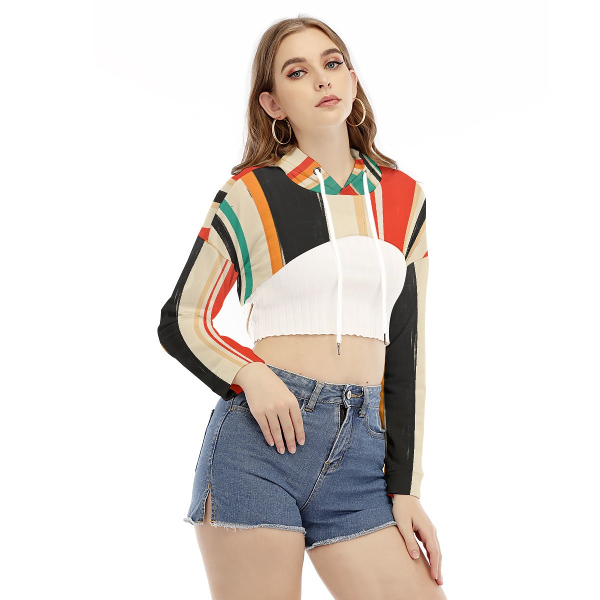 All-Over Print Women's Smock Short Hoodie With Long Sleeve