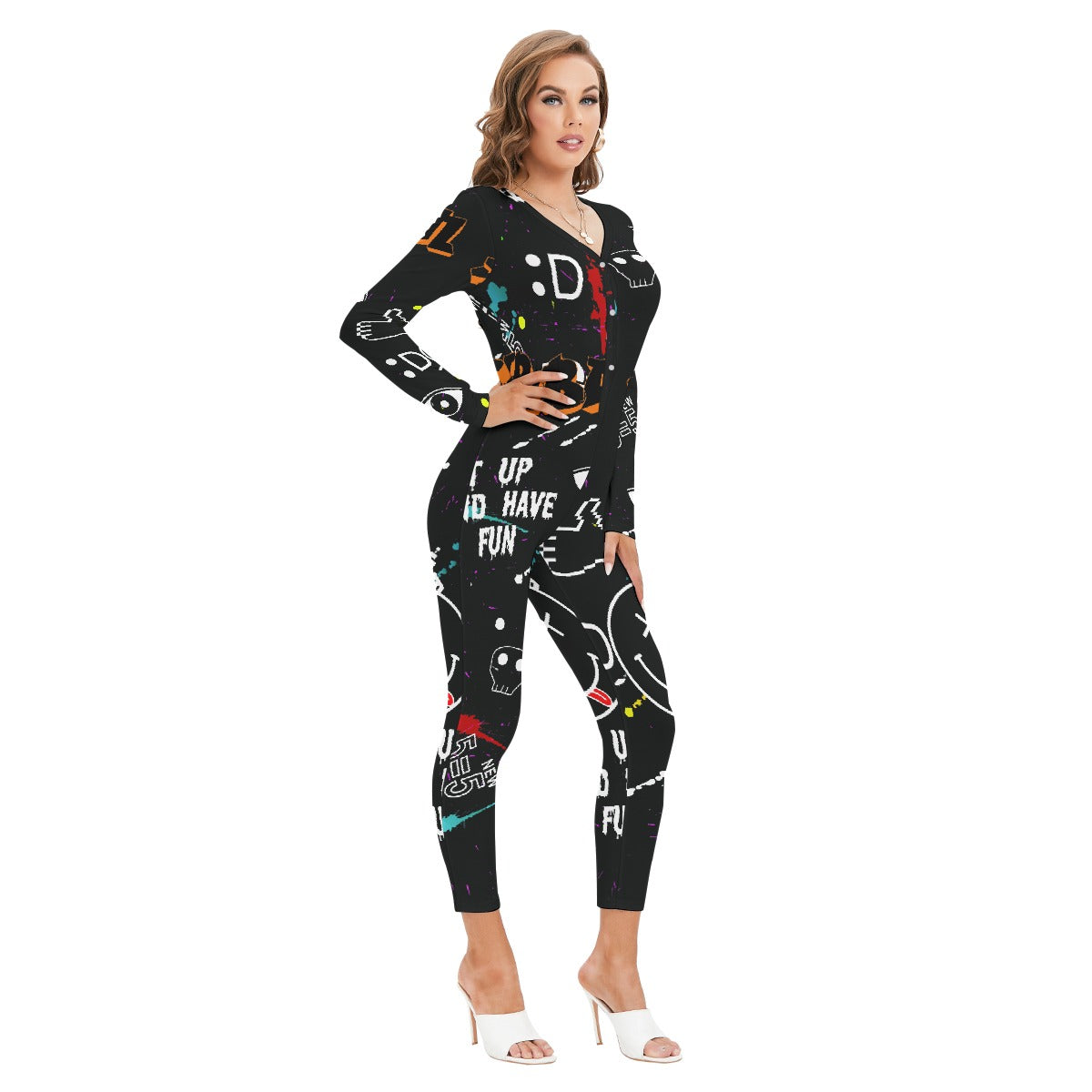 All-Over Print Women's Plunging Neck Jumpsuit