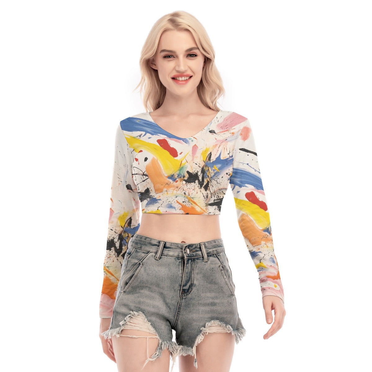All-Over Print Women's Back Hollow T-shirt With Strap