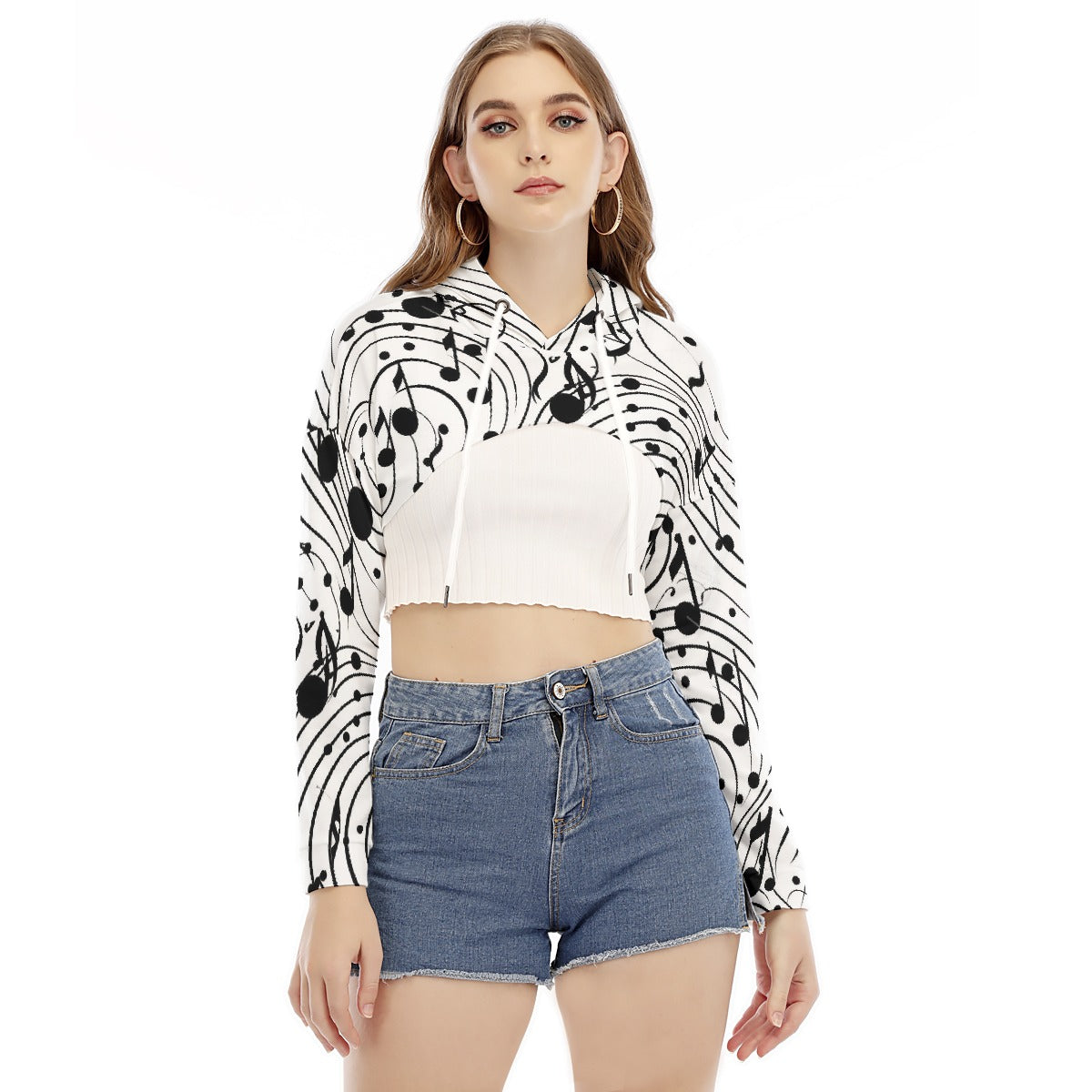All-Over Print Women's Smock Short Hoodie With Long Sleeve