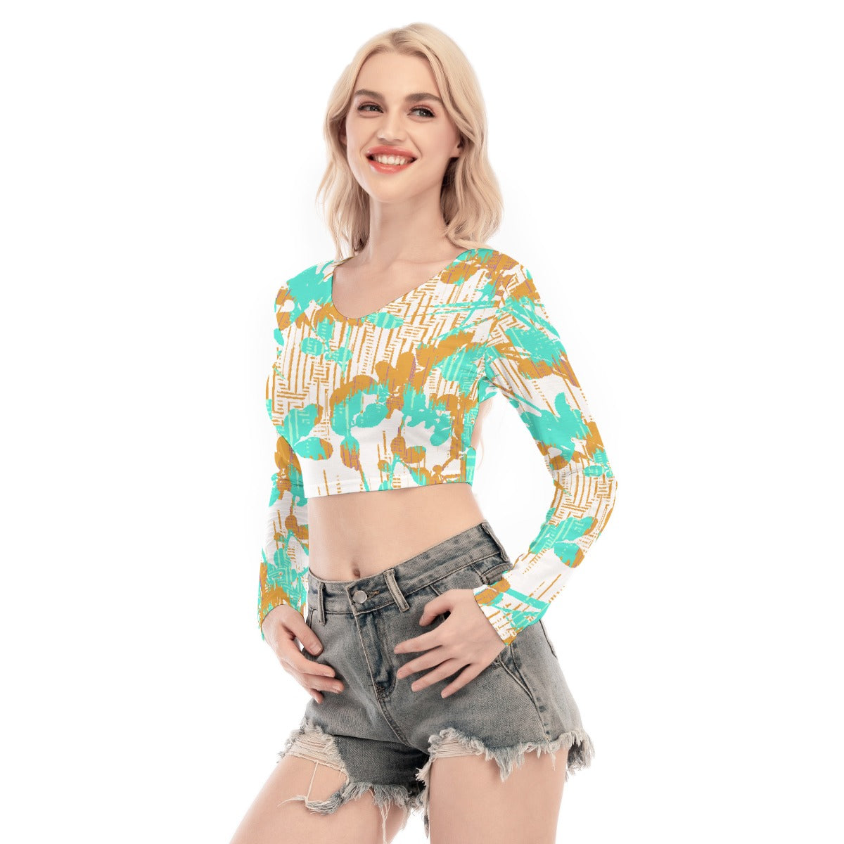 All-Over Print Women's Back Hollow T-shirt With Strap