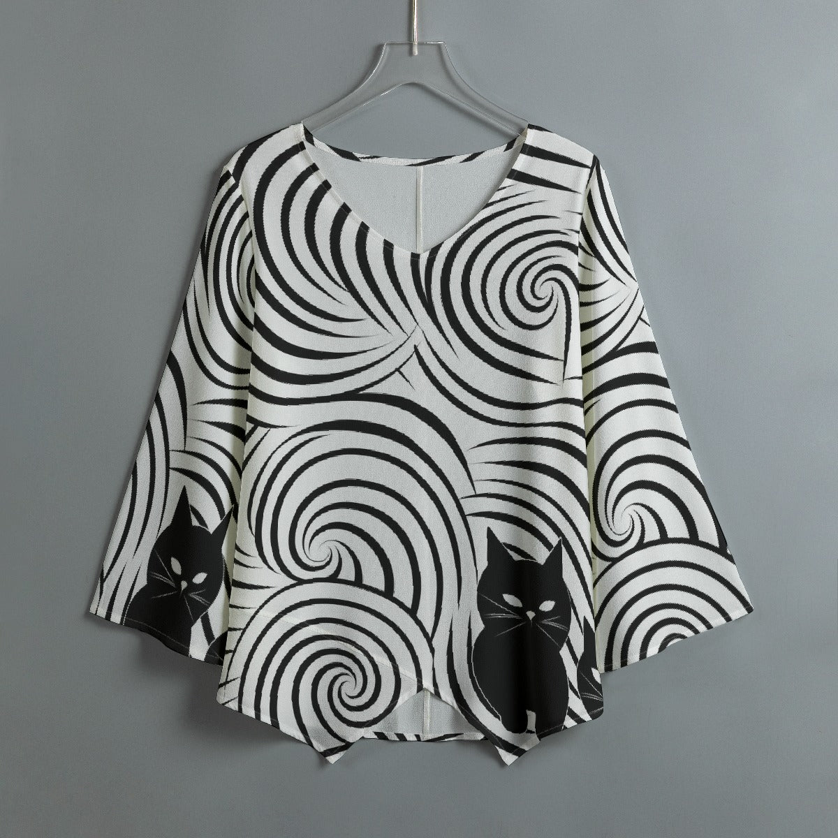 All-Over Print Women's V-neck T-shirt With Irregular Hem