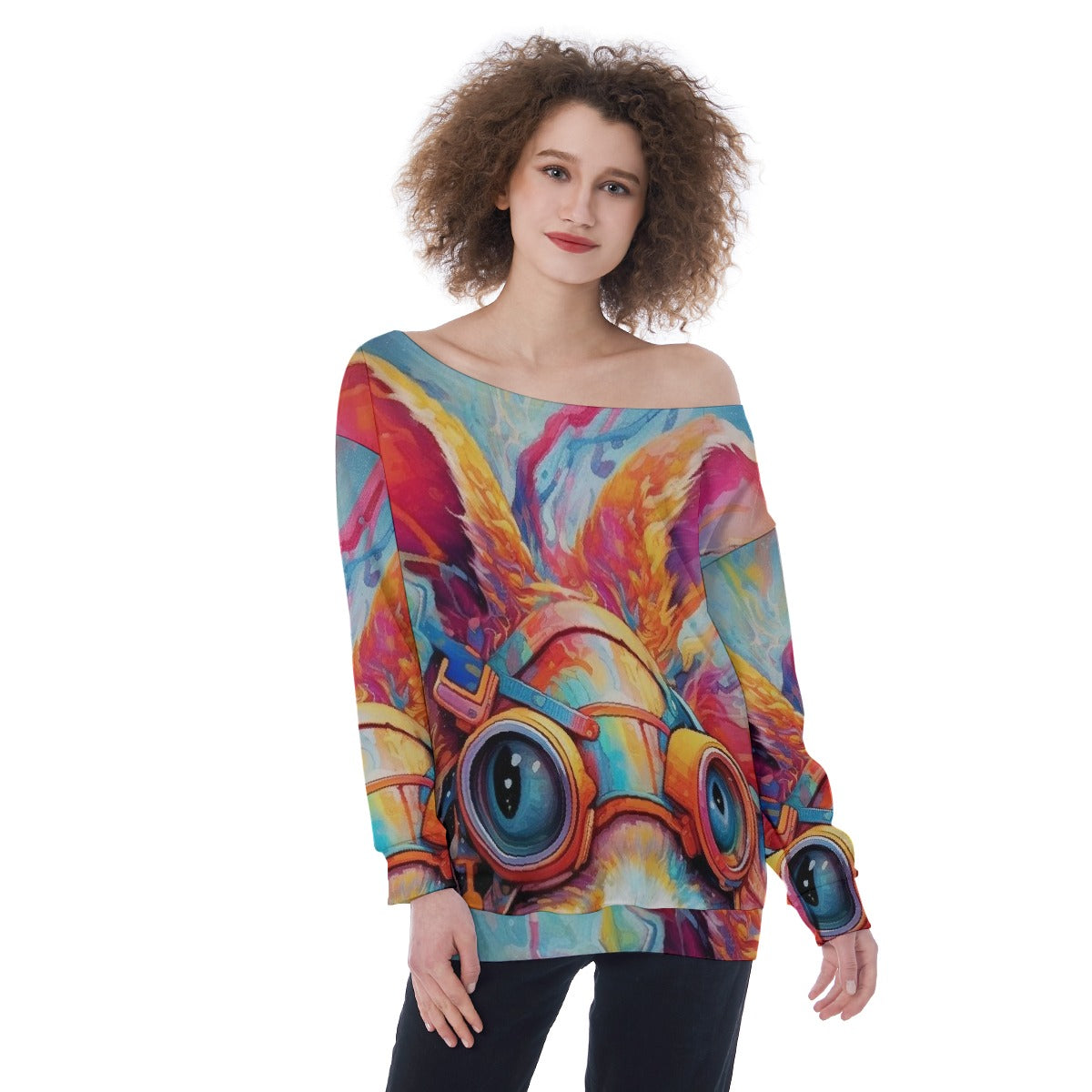 All-Over Print Oversized Women's Off-Shoulder Sweatshirt
