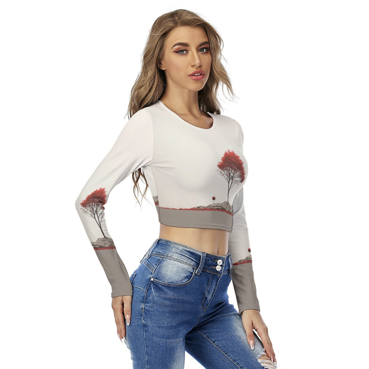 All-Over Print Women's Round Neck Crop Top T-Shirt