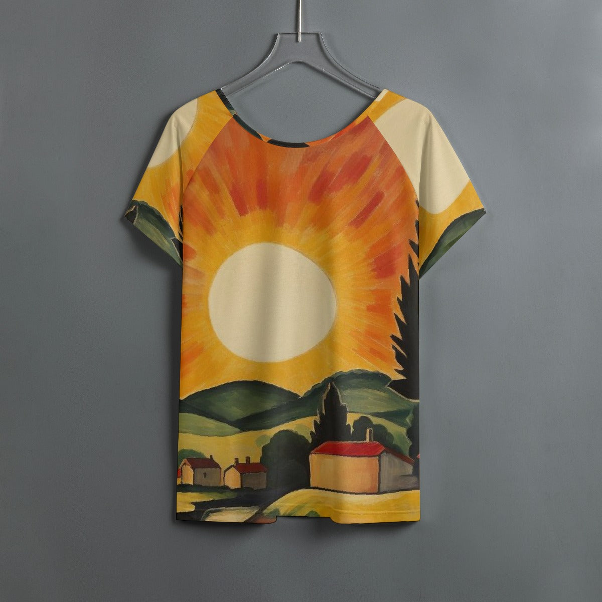 All-Over Print Women's Round Neck T-shirt With Raglan Sleeve