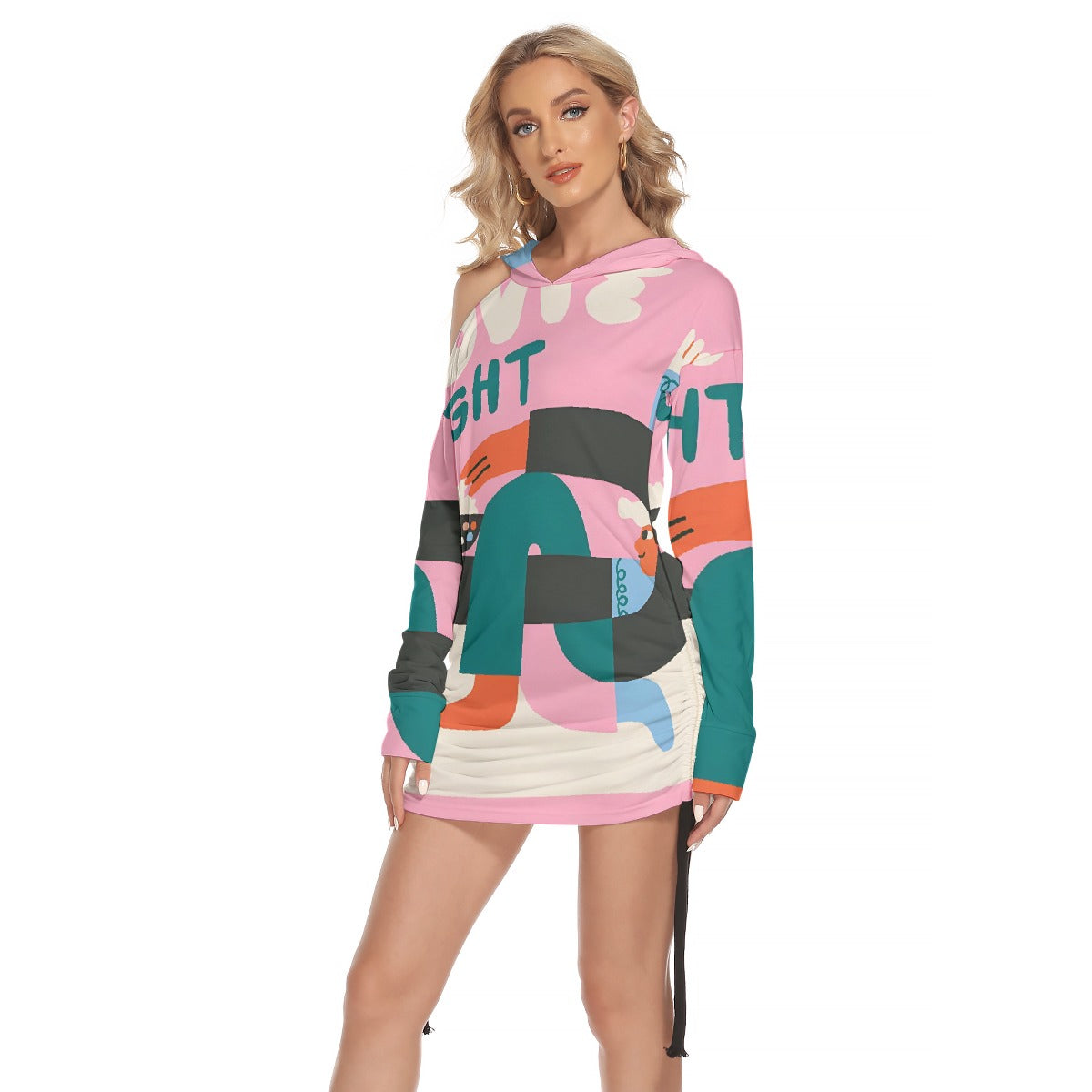 All-Over Print Women's One-shoulder Dress With Waist Shirring