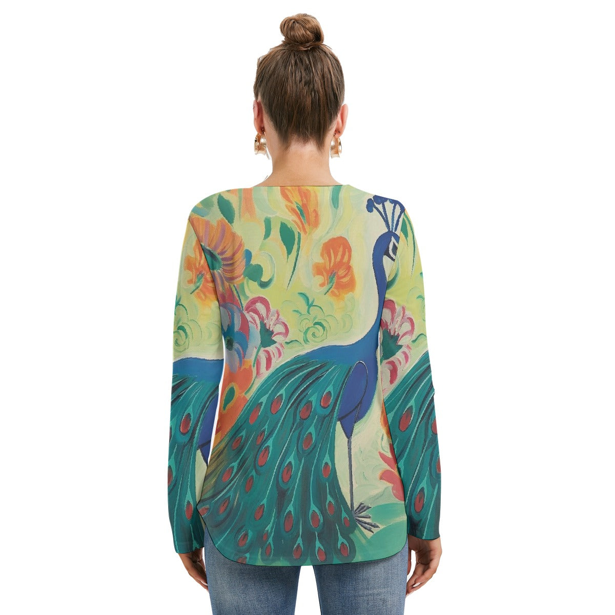 All-Over Print Women's Long Sleeve Neckline Tie Sweatshirt