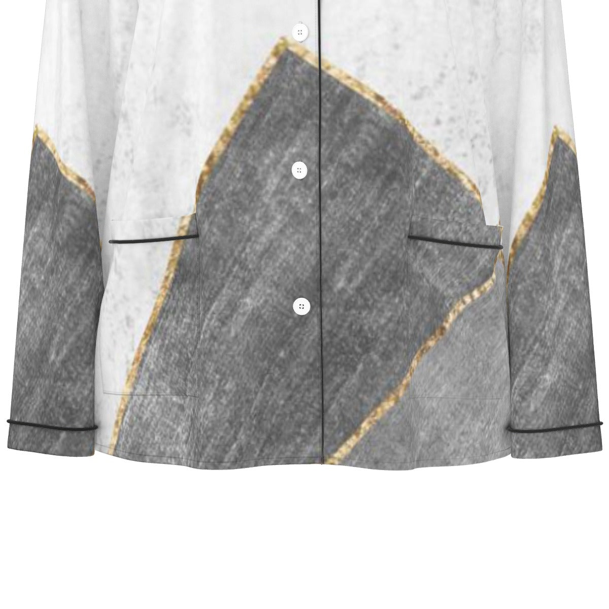 All-Over Print Women's Long Sleeve Pajama Set With Black Contrast Piping