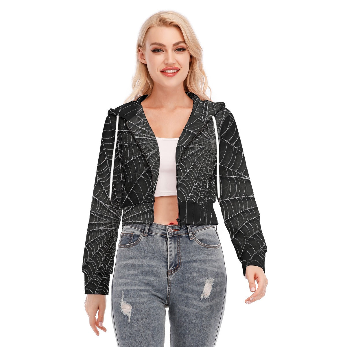 All-Over Print Women's Crop Top Hoodie With Zipper Closure
