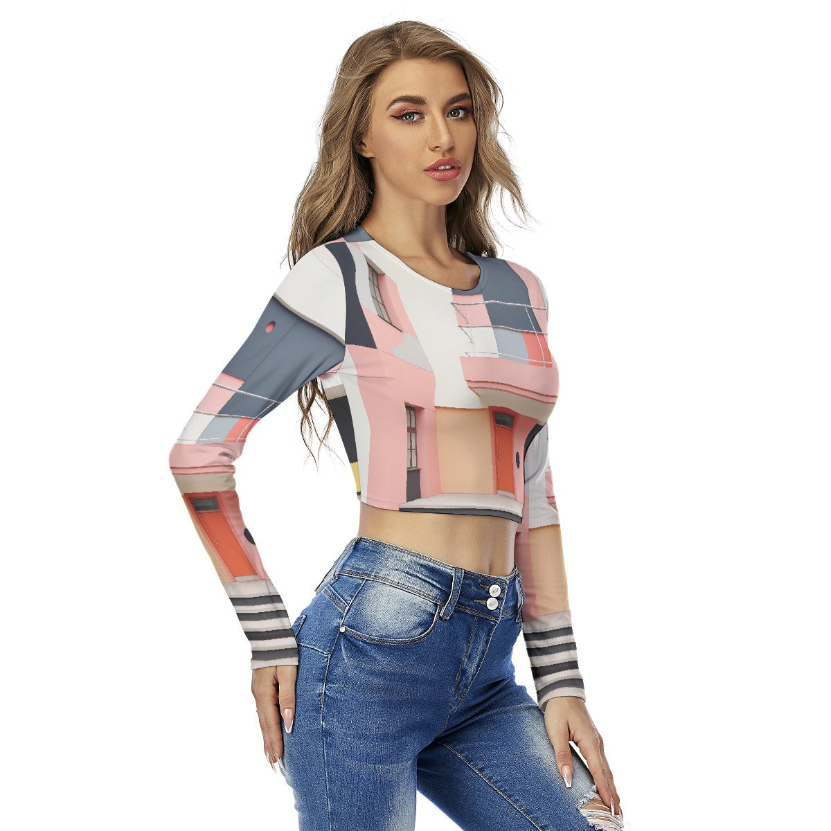 All-Over Print Women's Round Neck Crop Top T-Shirt