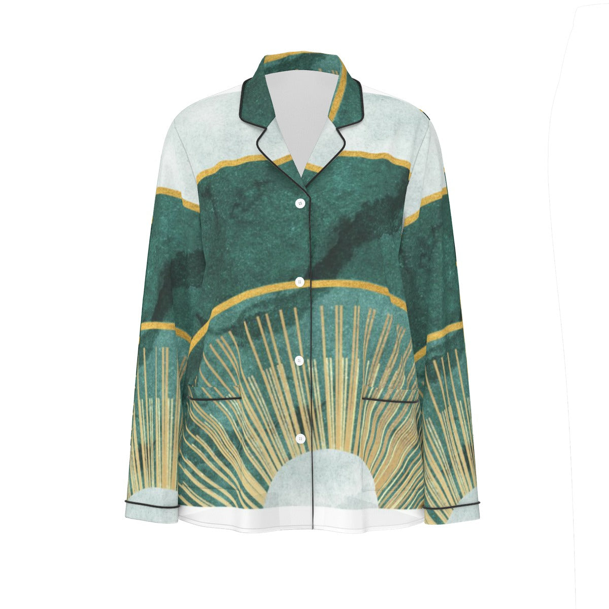 All-Over Print Women's Long Sleeve Pajama Set With Black Contrast Piping