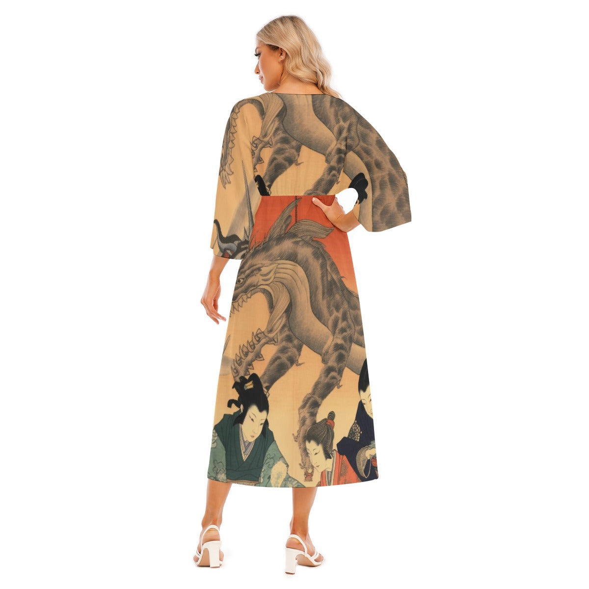 All-Over Print Women's Mid-Sleeve Long Dress