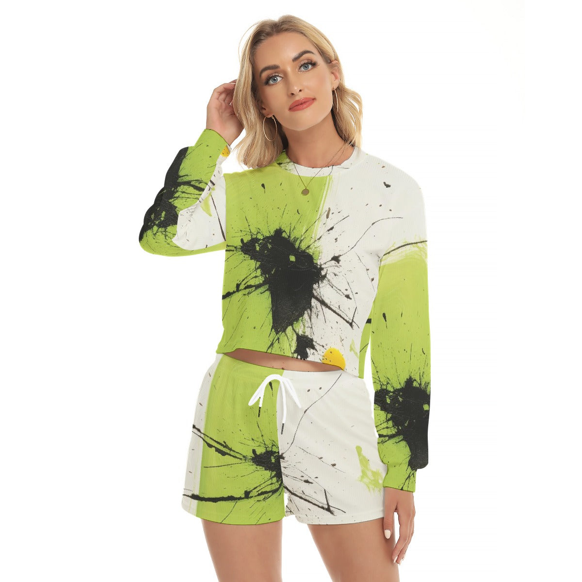 All-Over Print Women's Short Sweatshirt And Pants Suit