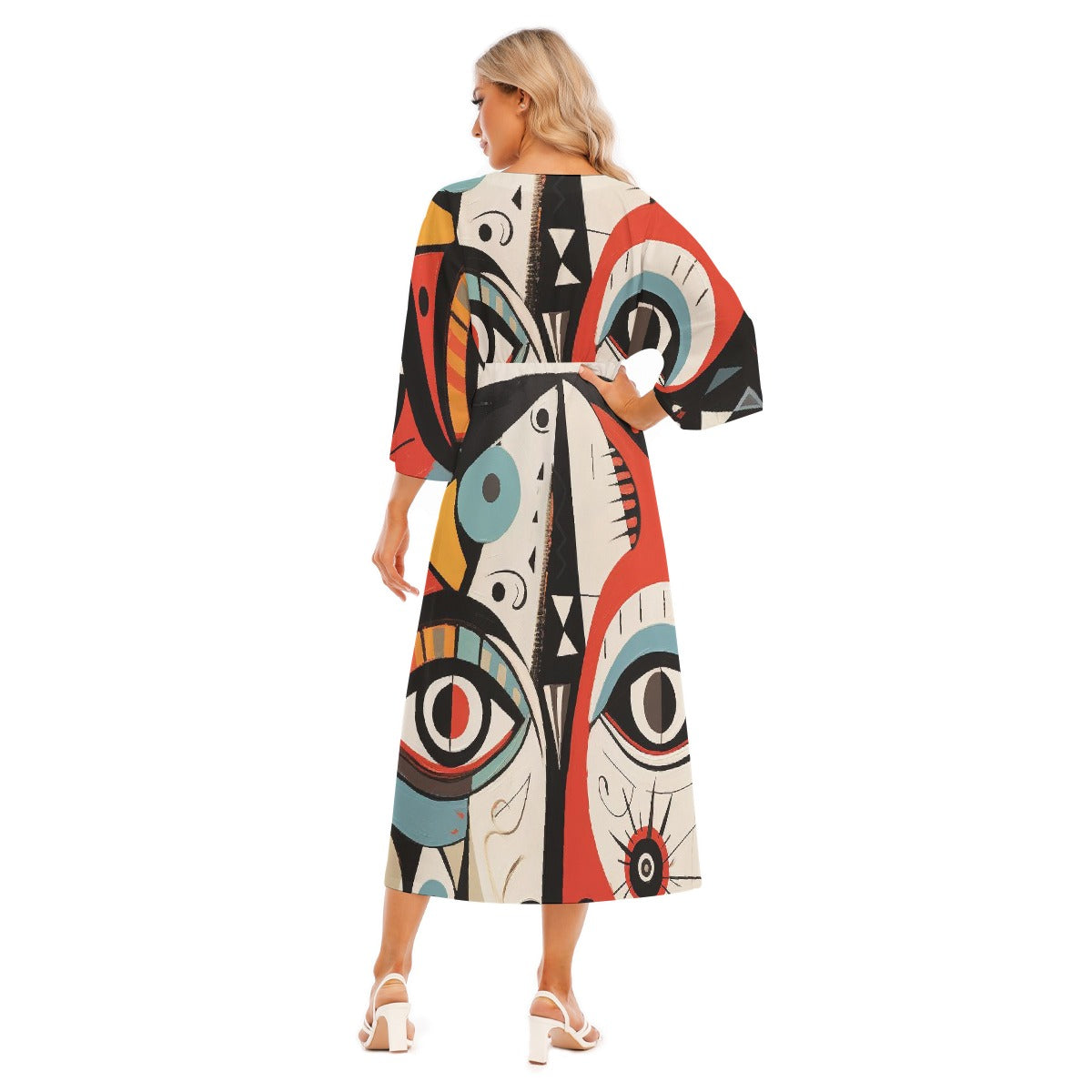 All-Over Print Women's Mid-Sleeve Long Dress
