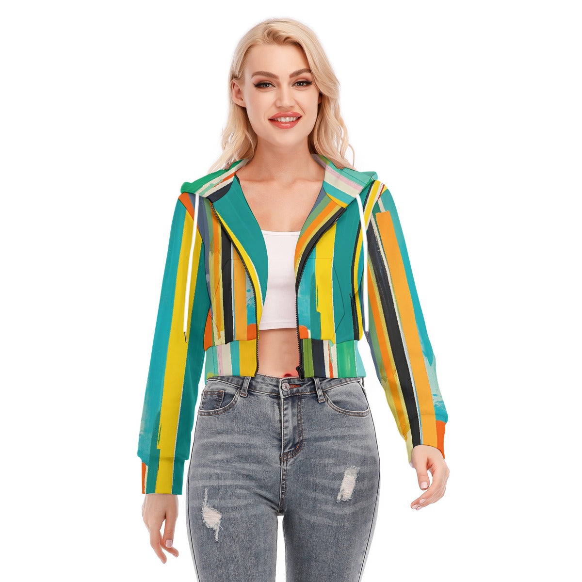 All-Over Print Women's Crop Top Hoodie With Zipper Closure