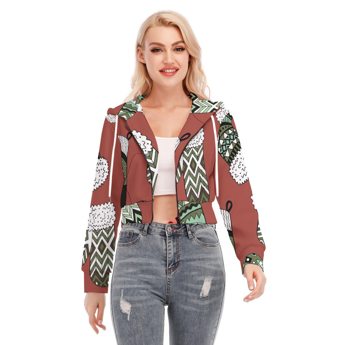 All-Over Print Women's Crop Top Hoodie With Zipper Closure