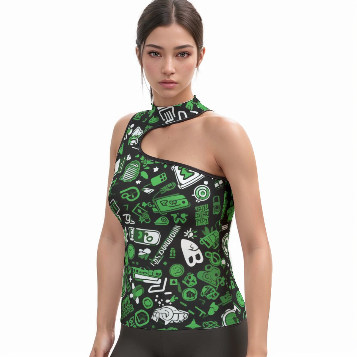 All-Over Print Women's Halter Sleeveless Asymmetrical Tank Top