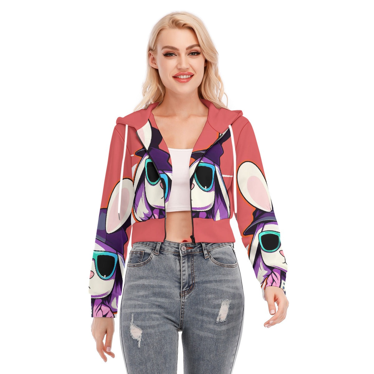 All-Over Print Women's Crop Top Hoodie With Zipper Closure