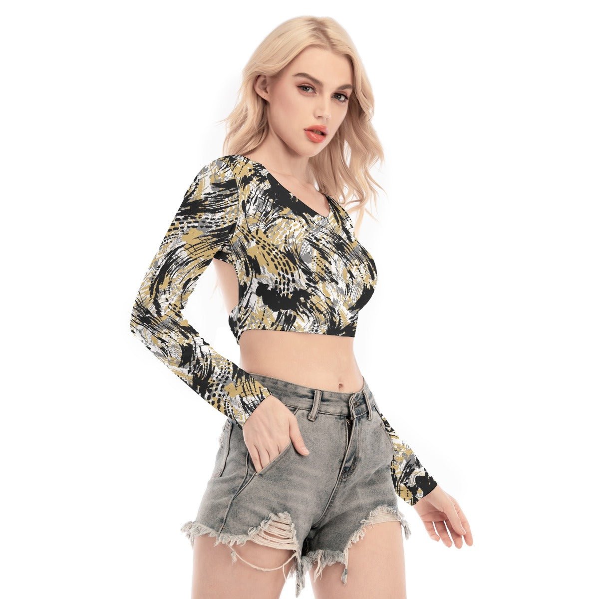 All-Over Print Women's Back Hollow T-shirt With Strap