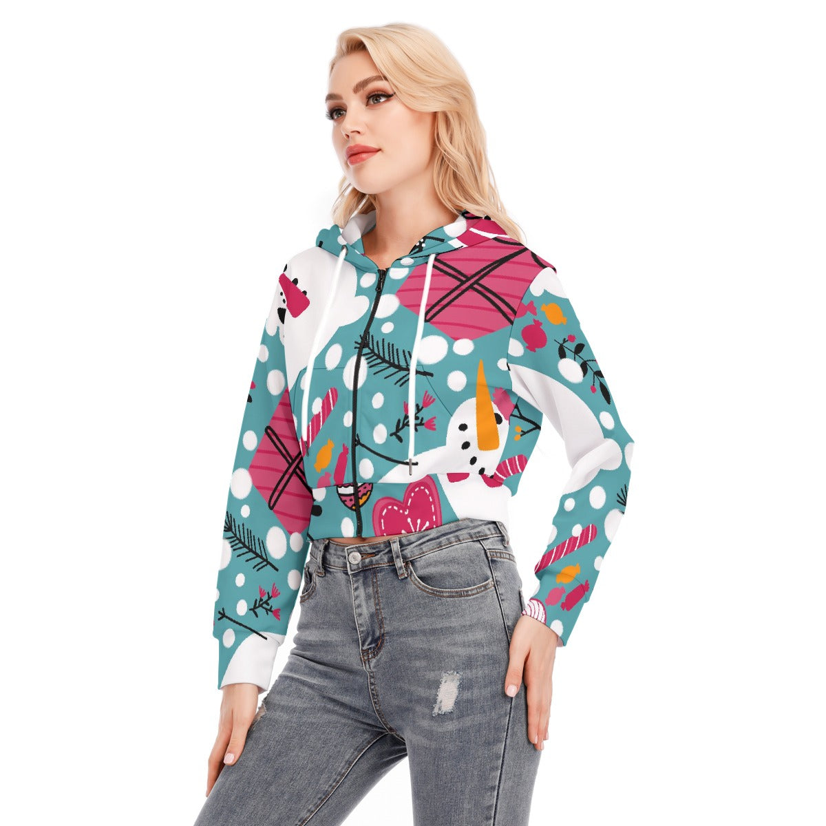 All-Over Print Women's Crop Top Hoodie With Zipper Closure