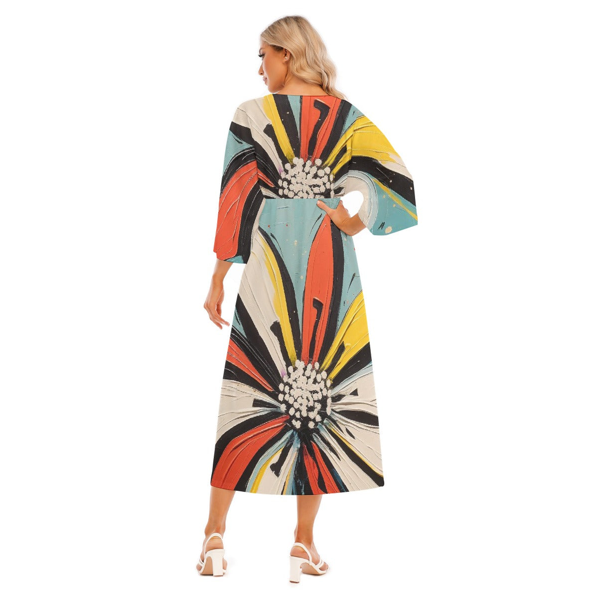 All-Over Print Women's Mid-Sleeve Long Dress
