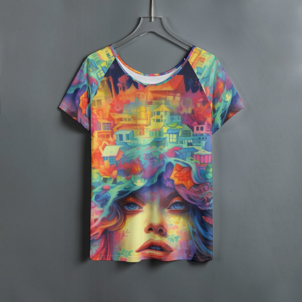 All-Over Print Women's Round Neck T-shirt With Raglan Sleeve