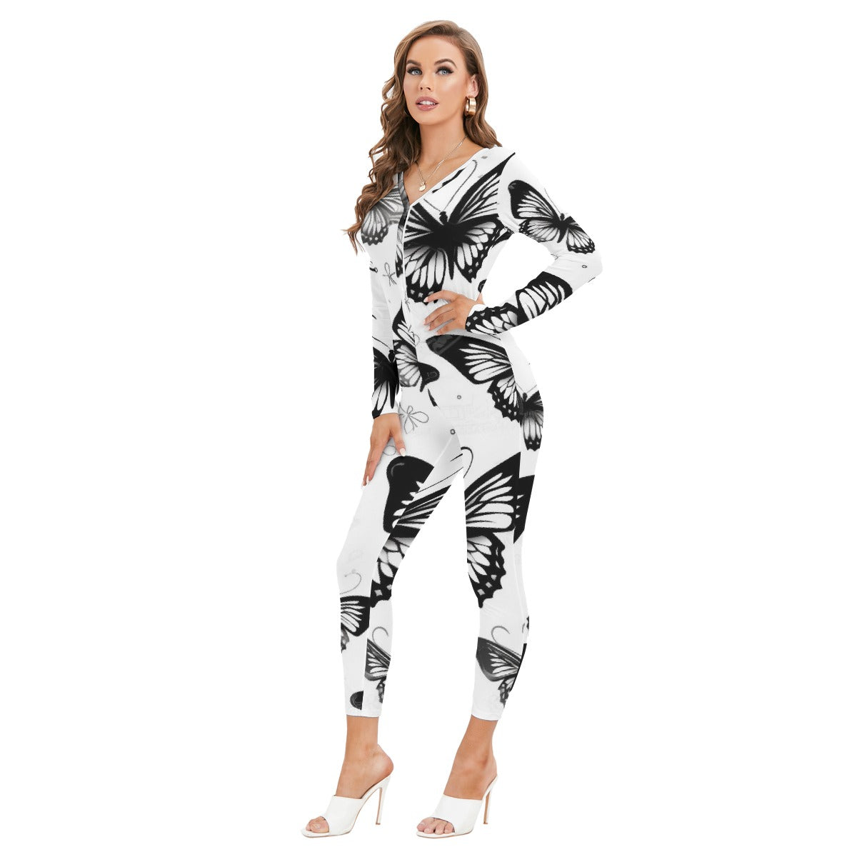 All-Over Print Women's Plunging Neck Jumpsuit