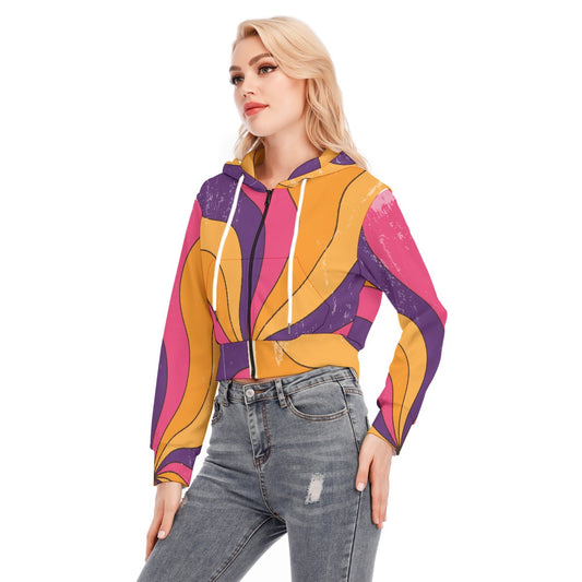 All-Over Print Women's Crop Top Hoodie With Zipper Closure