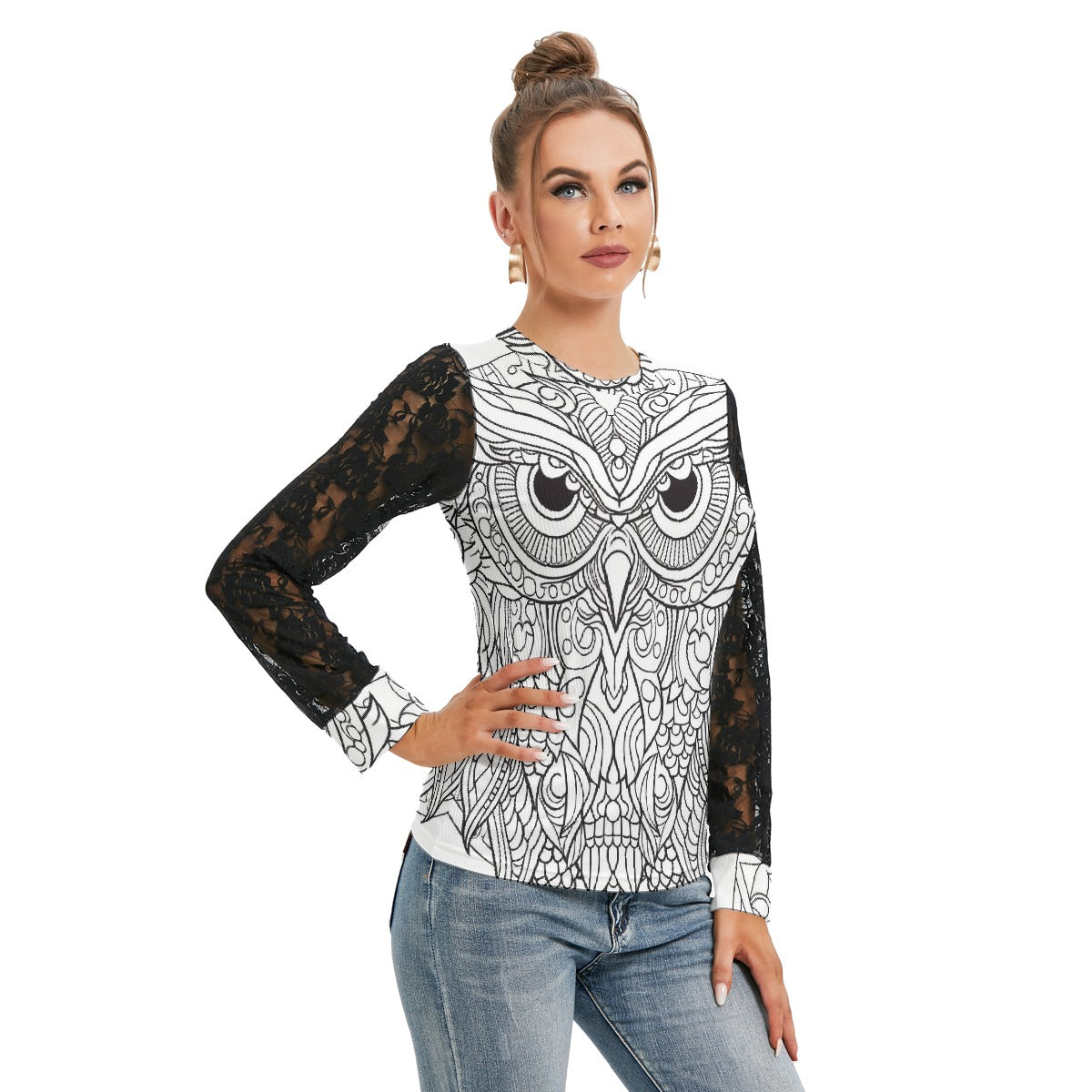 All-Over Print Women's T-shirt And Sleeve With Black Lace