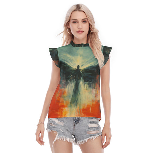 All-Over Print Women's Blouse With Ruffle Collar And Sleeve