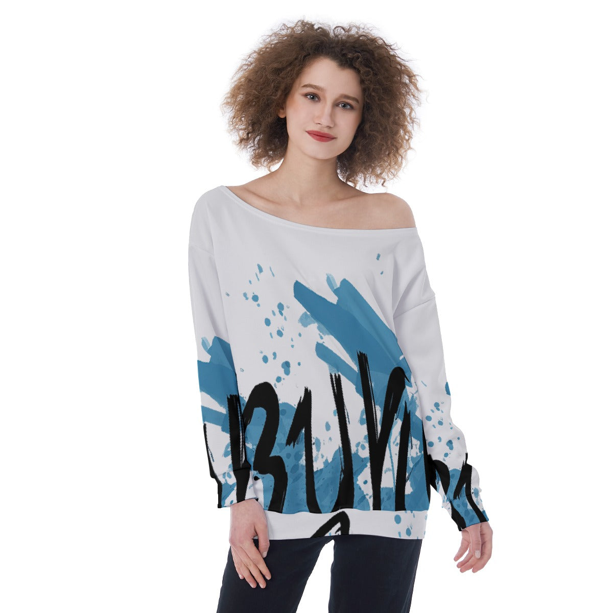 All-Over Print Oversized Women's Off-Shoulder Sweatshirt