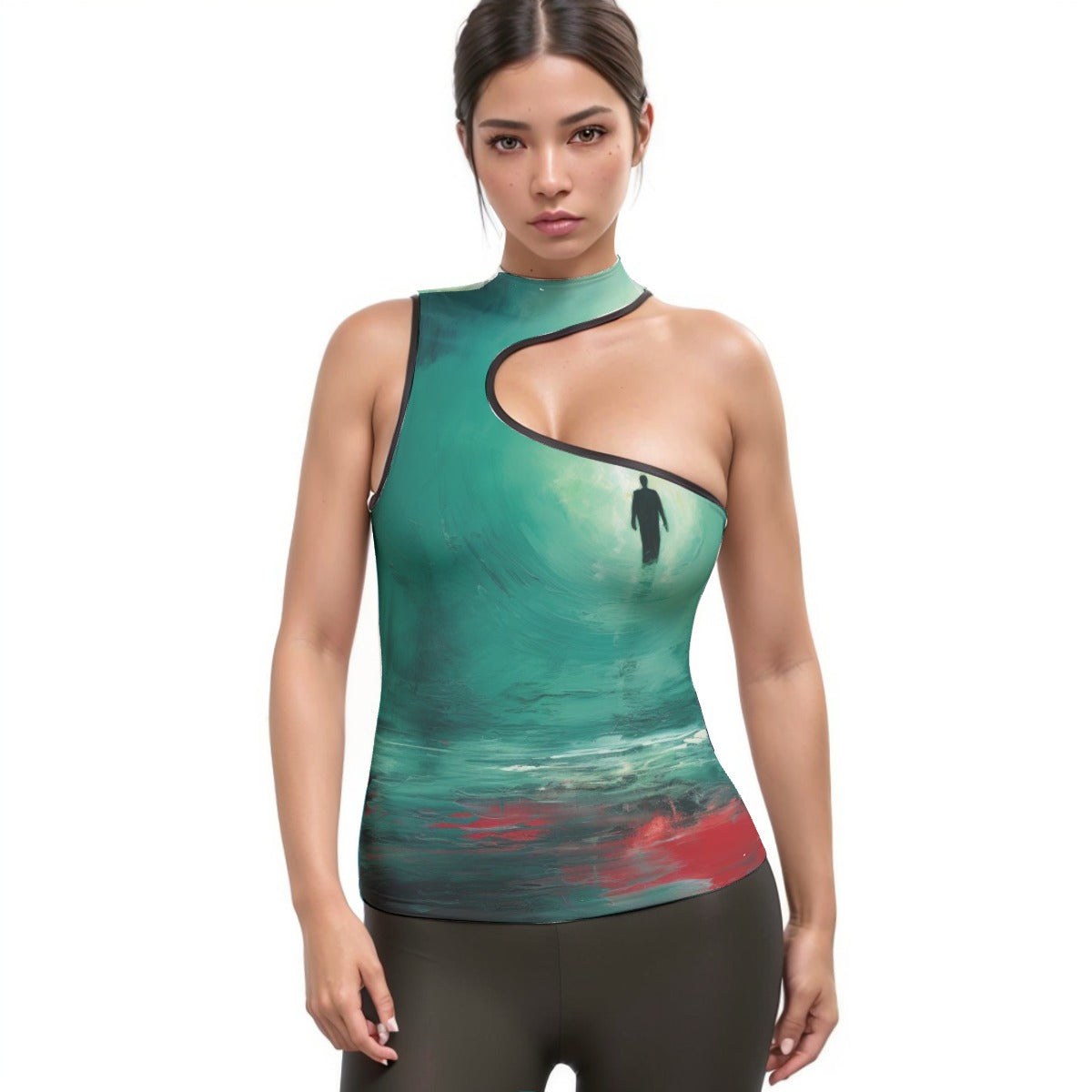 All-Over Print Women's Halter Sleeveless Asymmetrical Tank Top
