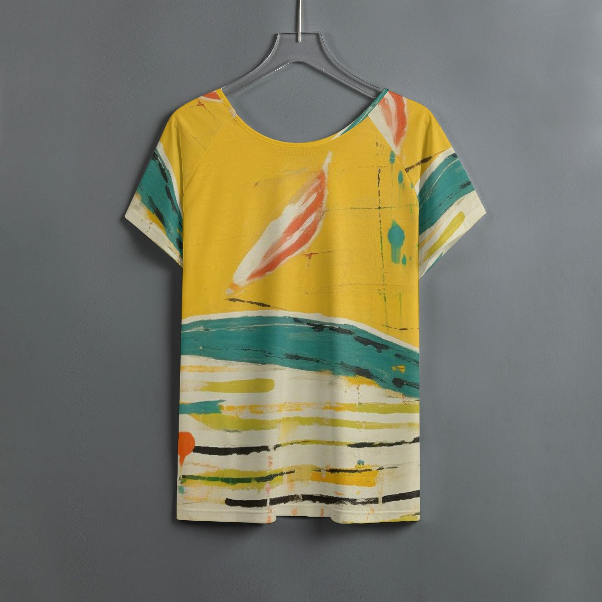 All-Over Print Women's Round Neck T-shirt With Raglan Sleeve