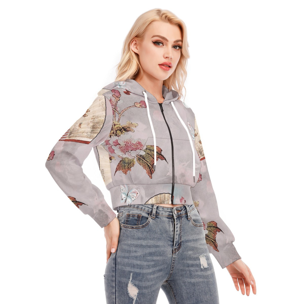 All-Over Print Women's Crop Top Hoodie With Zipper Closure