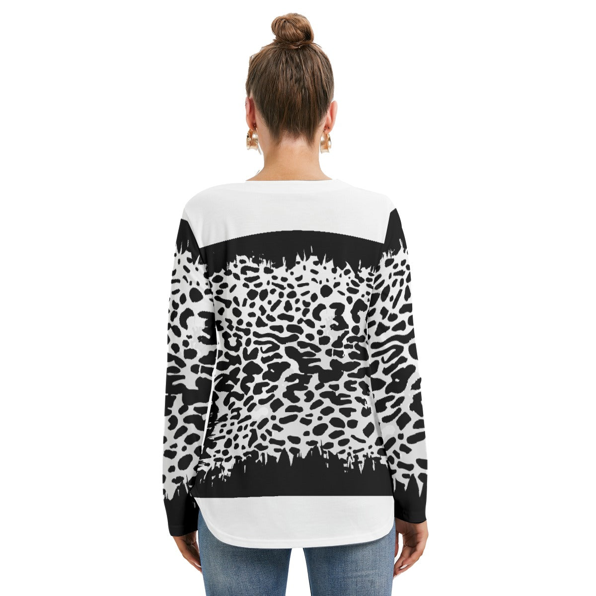 All-Over Print Women's Long Sleeve Neckline Tie Sweatshirt