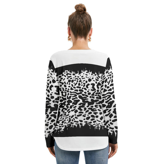 All-Over Print Women's Long Sleeve Neckline Tie Sweatshirt